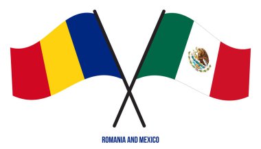 Romanya ve Meksika Bayrakları Çapraz ve Dalgalı Düz Stil. Resmi Orantı. Renkleri Düzelt.
