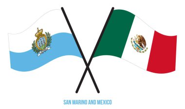 San Marino ve Meksika Bayrakları Çapraz ve Sallanan Düz Stil. Resmi Orantı. Renkleri Düzelt.