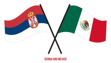 Sırbistan ve Meksika Bayrakları Geçildi ve Sallanan Düz Tarz. Resmi Orantı. Renkleri Düzelt.