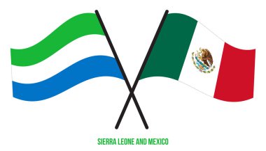 Sierra Leone ve Mexico Bayrakları çapraz ve Sallanan Düz Stil. Resmi Orantı. Renkleri Düzelt.
