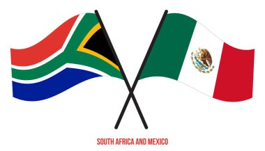 Güney Afrika ve Meksika Bayrakları Çarpıştı ve Sallanan Düz Stil. Resmi Orantı. Renkleri Düzelt.
