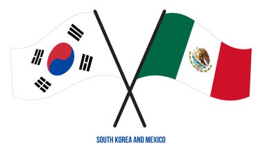 Güney Kore ve Meksika Bayrakları Çarpıştı ve Sallanan Düz Stil. Resmi Orantı. Renkleri Düzelt.