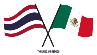 Tayland ve Meksika Bayrakları Çapraz ve Sallanan Düz Stil. Resmi Orantı. Renkleri Düzelt.