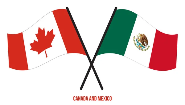 Canada Mexico Vlaggen Gekruist Zwaaien Platte Stijl Officiële Proportie Juiste — Stockvector