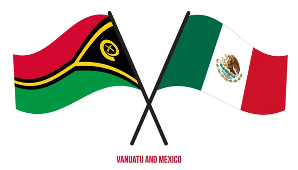 Vanuatu Bandeiras México Cruzadas Acenando Estilo Plano Proporção Oficial Cores — Vetor de Stock