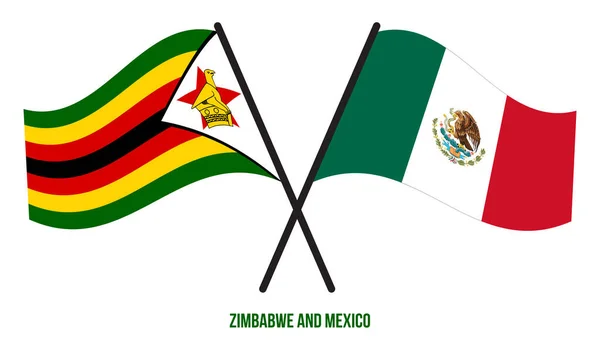Die Flaggen Simbabwes Und Mexikos Wehten Flachen Stil Offiziell Korrekte — Stockvektor