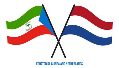 Ekvator Ginesi ve Hollanda Bayrakları Çapraz ve Dalgalı Düz Stil. Resmi Orantı.