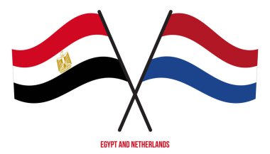 Mısır ve Hollanda Bayrakları Çapraz ve Dalgalı Düz Tarz. Resmi Orantı. Renkleri Düzelt.