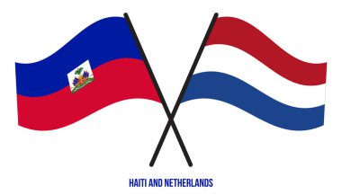 Haiti ve Hollanda Bayrakları Çapraz ve Sallanan Düz Tarz. Resmi Orantı. Renkleri Düzelt.