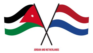 Ürdün ve Hollanda Bayrakları Çapraz ve Dalgalı Düz Tarz. Resmi Orantı. Renkleri Düzelt.