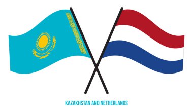 Kazakistan ve Hollanda Bayrakları Çapraz ve Dalgalı Düz Tarz. Resmi Orantı. Renkleri Düzelt.
