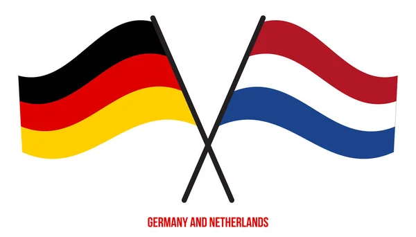 Almanya Hollanda Bayrakları Çapraz Dalgalı Düz Stil Resmi Orantı Renkleri — Stok Vektör