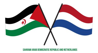 Sahrawi ve Hollanda Bayrakları Çapraz ve Dalgalı Düz Tarz. Resmi Orantı. Renkleri Düzelt.
