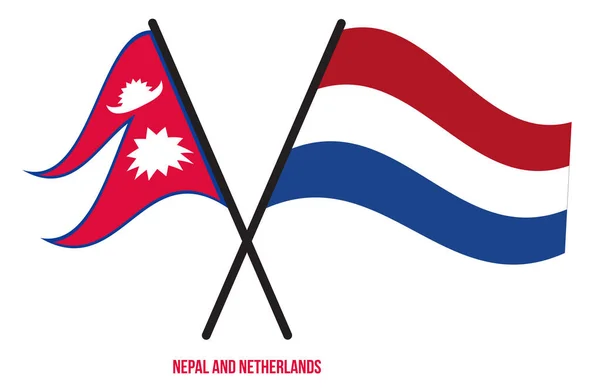 Флаги Непала Нидерландов Пересекли Помахали Плоским Стилем Официальная Доля Правильные — стоковый вектор