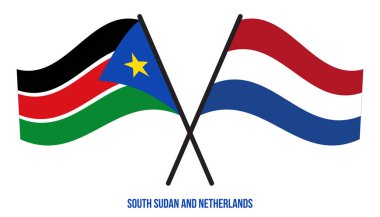 Güney Sudan ve Hollanda Bayrakları Çapraz ve Dalgalı Düz Tarz. Resmi Orantı. Renkleri Düzelt.