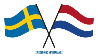 İsveç ve Hollanda Bayrakları Çapraz ve Dalgalı Düz Stil. Resmi Orantı. Renkleri Düzelt.
