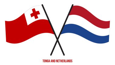 Tonga ve Hollanda Bayrakları Çapraz ve Sallanan Düz Tarz. Resmi Orantı. Renkleri Düzelt.