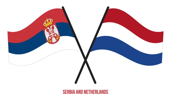 Serbia Netherlands Flags Crossed Waving Flat Style Official Proportion Correct — Stock Vector
