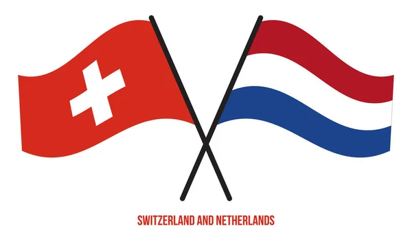 Schweiz Och Nederländerna Flaggor Korsade Och Viftade Platt Stil Officiell — Stock vektor
