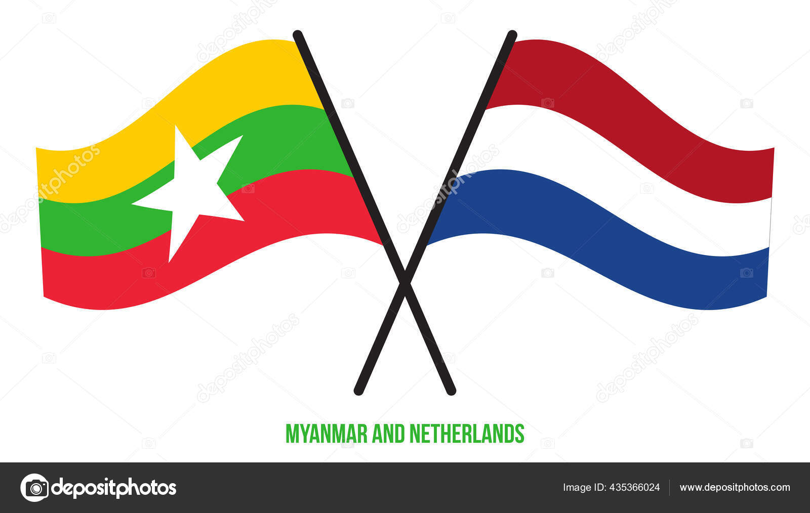 Myanmar Paises Bajos Banderas Cruzadas Ondeando Estilo Plano Proporcion Oficial Vector Grafico Vectorial C Stock Ninja Studio Imagen 435366024