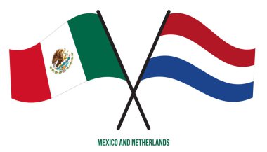 Meksika ve Hollanda Bayrakları Çapraz ve Dalgalı Düz Stil. Resmi Orantı. Renkleri Düzelt.