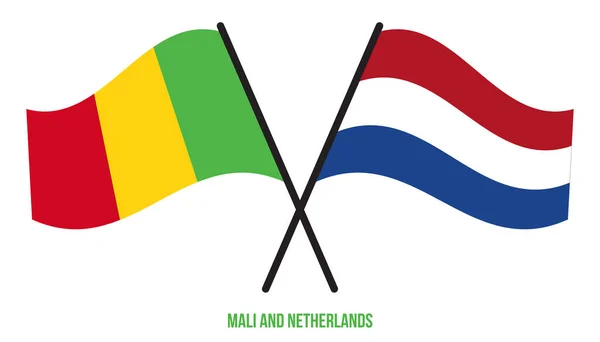 Flagi Mali Holandii Przekroczyły Machały Płaskim Stylem Oficjalna Proporcja Prawidłowe — Wektor stockowy