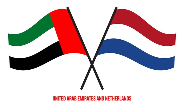 Emiratos Árabes Unidos Países Bajos Banderas Cruzadas Ondeando Estilo Plano — Vector de stock
