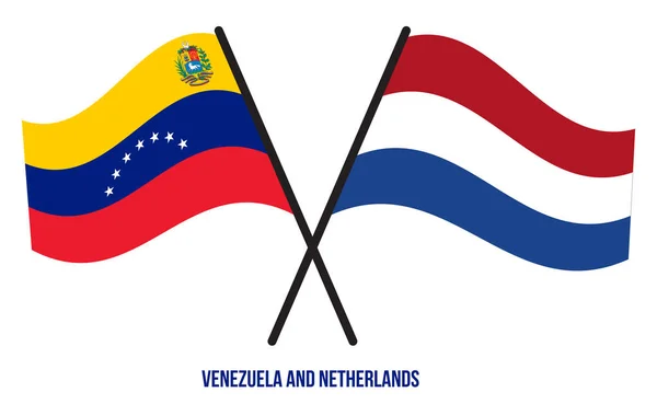 Venezuela Netherlands Flags Crossed Waving Flat Style Official Proportion Correct — Stock Vector
