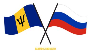 Barbados ve Rusya Bayrakları Çarpıştı ve Sallanan Düz Stil. Resmi Orantı. Renkleri Düzelt.