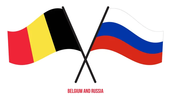 Belgium Russia Flags Crossed Waving Flat Style Official Proportion Correct — Stock Vector