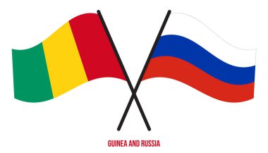Gine ve Rusya Bayrakları Çapraz ve Dalgalı Düz Stil. Resmi Orantı. Renkleri Düzelt.
