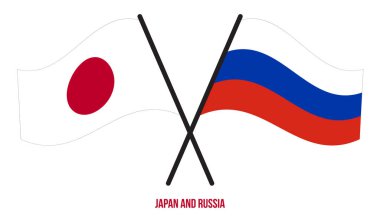 Japonya ve Rusya Bayrakları Çapraz ve Dalgalı Düz Stil. Resmi Orantı. Renkleri Düzelt.