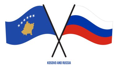 Kosova ve Rusya 'nın Bayrakları Geçildi ve Dalgalanan Düz Tarz. Resmi Orantı. Renkleri Düzelt.
