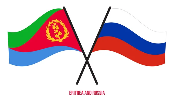Флаги Эритреи России Пересекли Помахали Плоским Стилем Официальная Доля Правильные — стоковый вектор