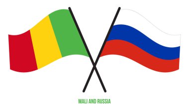 Mali ve Rusya Bayrakları Çapraz ve Dalgalı Düz Stil. Resmi Orantı. Renkleri Düzelt.