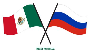 Meksika ve Rusya Bayrakları Çapraz ve Dalgalı Düz Stil. Resmi Orantı. Renkleri Düzelt.