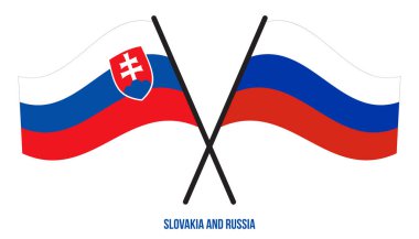 Slovakya ve Rusya Bayrakları Çarpıştı ve Sallanan Düz Stil. Resmi Orantı. Renkleri Düzelt.