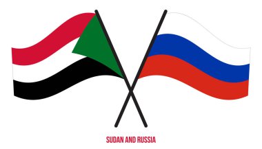 Sudan ve Rusya Bayrakları Çapraz ve Dalgalı Düz Stil. Resmi Orantı. Renkleri Düzelt.
