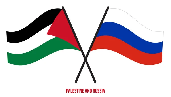 Palestina Rusia Banderas Cruzadas Ondeando Estilo Plano Proporción Oficial Colores — Vector de stock