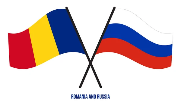 Rumunia Rosja Flagi Przekroczyły Machając Styl Płaski Oficjalna Proporcja Prawidłowe — Wektor stockowy