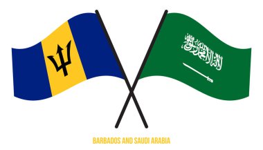 Barbados ve Suudi Arabistan Bayrakları Çarpıştı ve Sallanan Düz Stil. Resmi Orantı. Renkleri Düzelt.