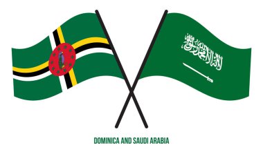 Dominica ve Suudi Arabistan Bayrakları Çarpıştı ve Sallanan Düz Stil. Resmi Orantı. Renkleri Düzelt.