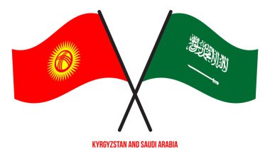 Kırgızistan ve Suudi Arabistan Bayrakları Çapraz ve Sallanan Düz Stil. Resmi Orantı. Renkleri Düzelt.