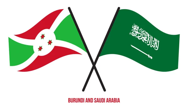 布隆迪和沙特阿拉伯国旗交叉摇曳的扁平风格 官方比例 正确的颜色 — 图库矢量图片