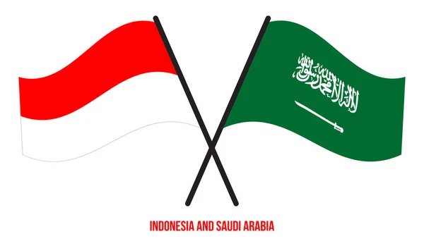 Indonesia Dan Arab Saudi Bendera Crossed Dan Melambaikan Gaya Datar - Stok Vektor