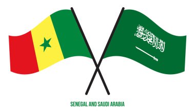 Senegal ve Suudi Arabistan Bayrakları Çarpıştı ve Sallanan Düz Stil. Resmi Orantı. Renkleri Düzelt.
