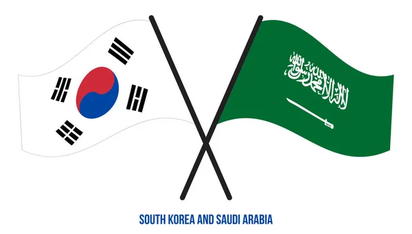 Corea Del Sud Arabia Saudita Bandiere Attraversate Sventolando Stile Piatto — Vettoriale Stock