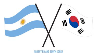 Arjantin ve Güney Kore Bayrakları Çarpıştı ve Sallanan Düz Stil. Resmi Orantı. Renkleri Düzelt.