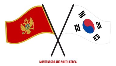 Karadağ ve Güney Kore Bayrakları Çapraz ve Dalgalı Düz Stil. Resmi Orantı. Renkleri Düzelt.