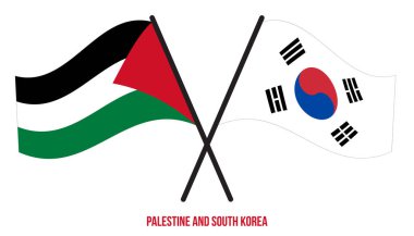 Filistin ve Güney Kore Bayrakları Çarpıştı ve Sallanan Düz Stil. Resmi Orantı. Renkleri Düzelt.